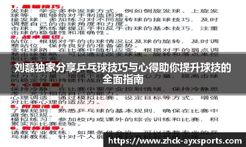 刘磊独家分享乒乓球技巧与心得助你提升球技的全面指南